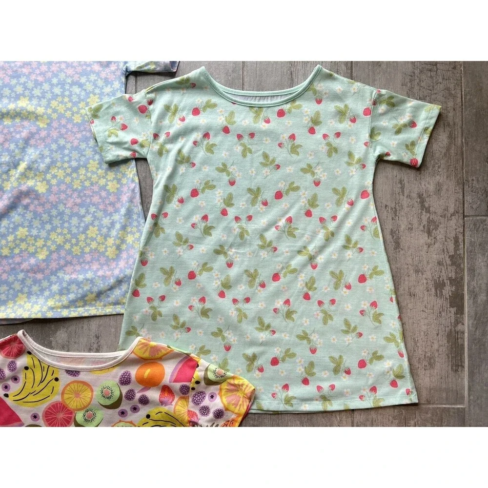 Girl Set Lot of 3 Cat & Jack Nightgown Pjs Pajamas Sleepshirt Flower Fruit S 6/7